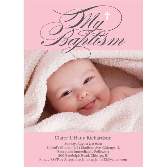 Pink My Baptism Photo Invitations